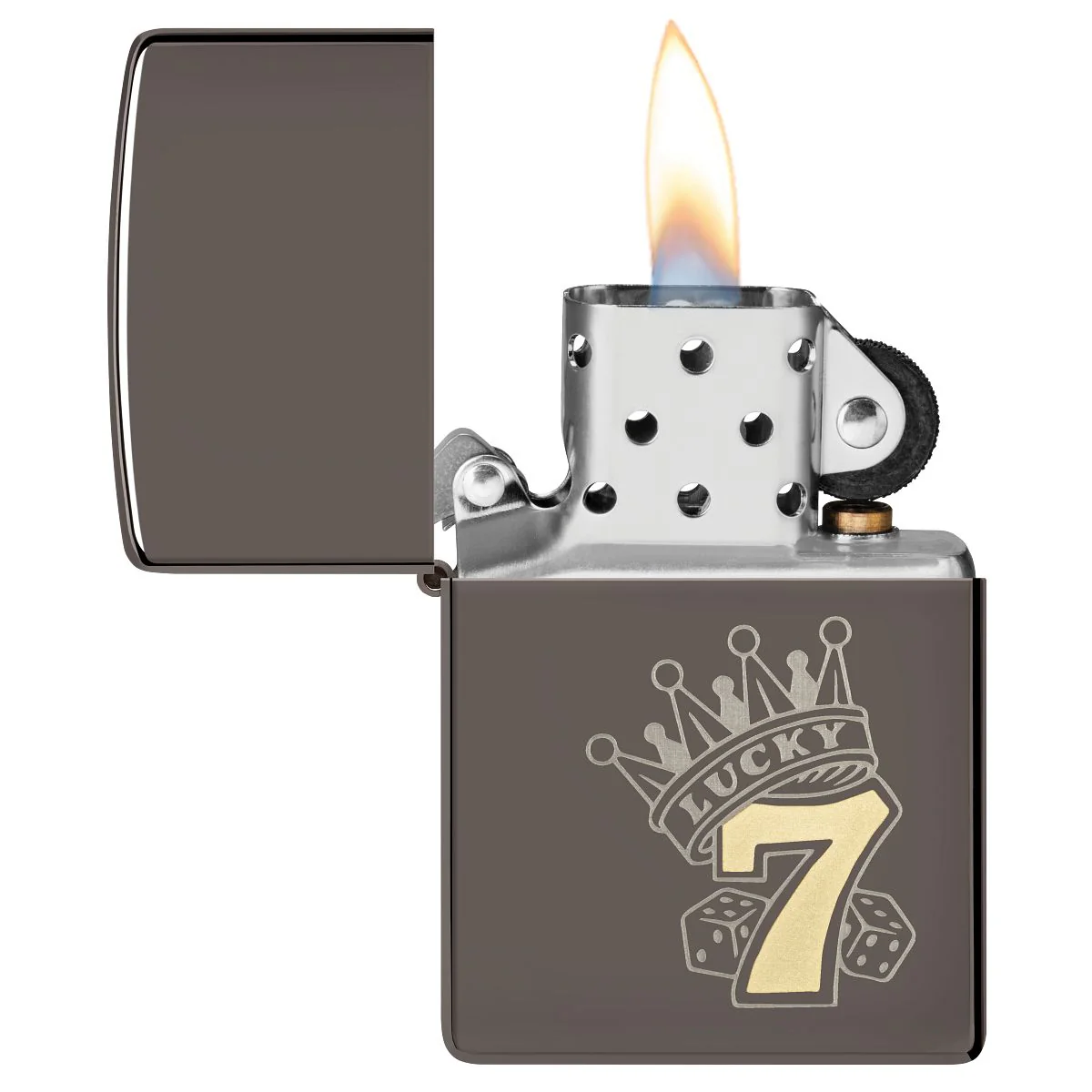 Zippo Lighter: Lucky 7 Gambling, Engraved - Black Ice 48913 - Image 3