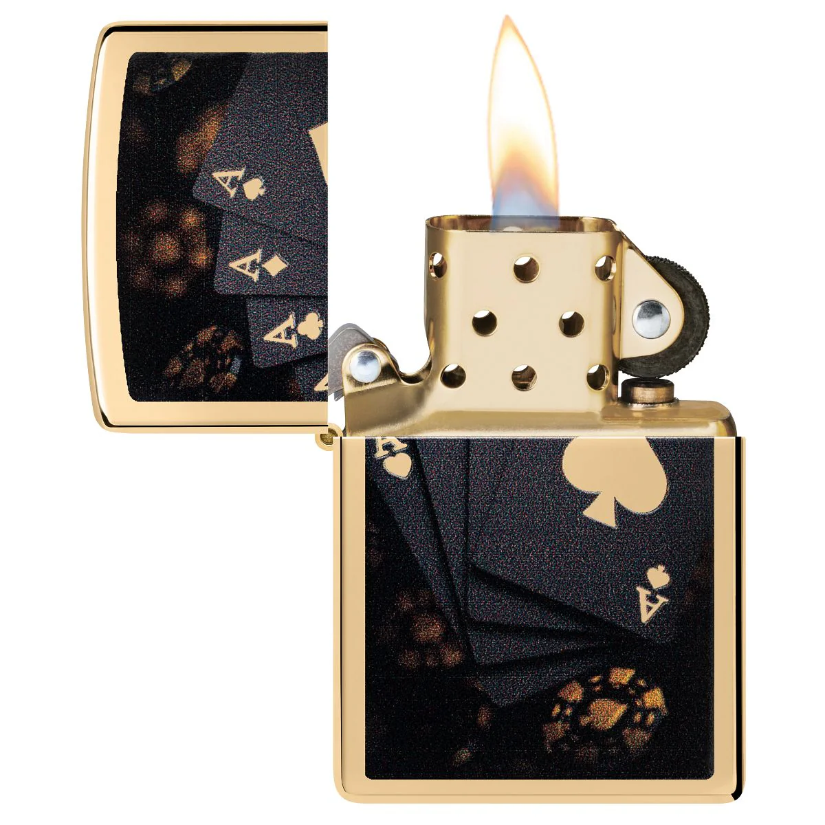 Zippo Lighter: Lucky Aces Design - High Polish Brass 47141 - Image 3