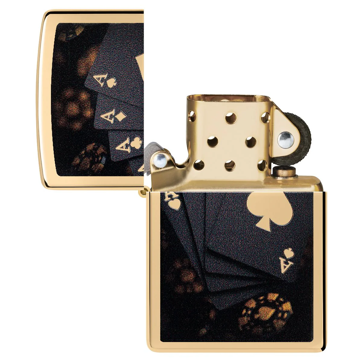 Zippo Lighter: Lucky Aces Design - High Polish Brass 47141 - Image 4