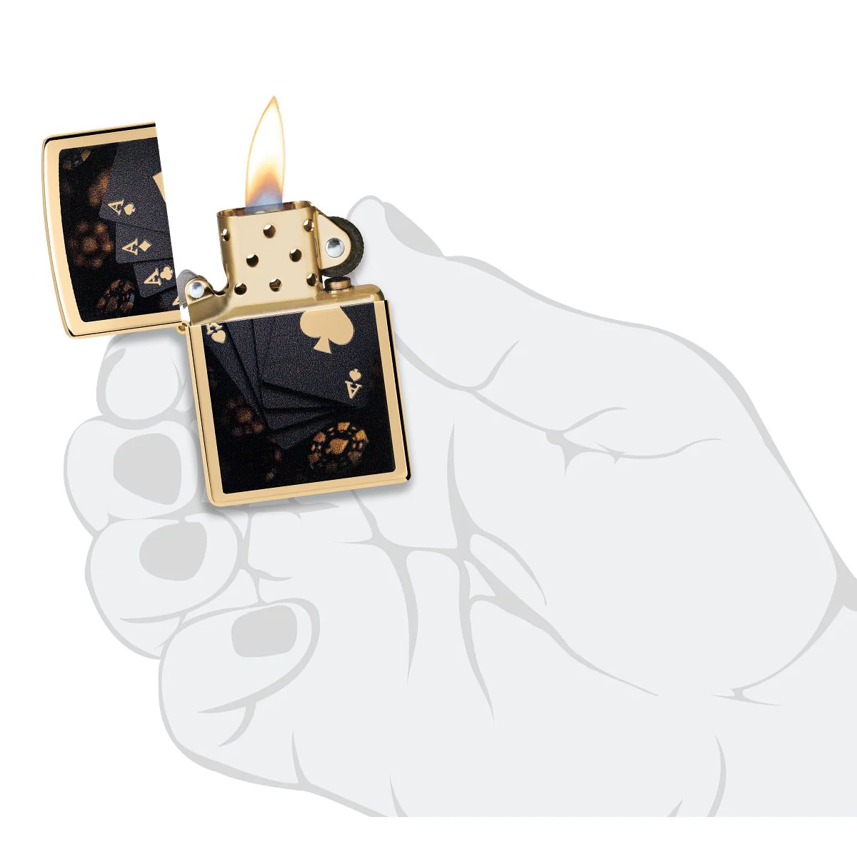 Zippo Lighter: Lucky Aces Design - High Polish Brass 47141 - Image 5