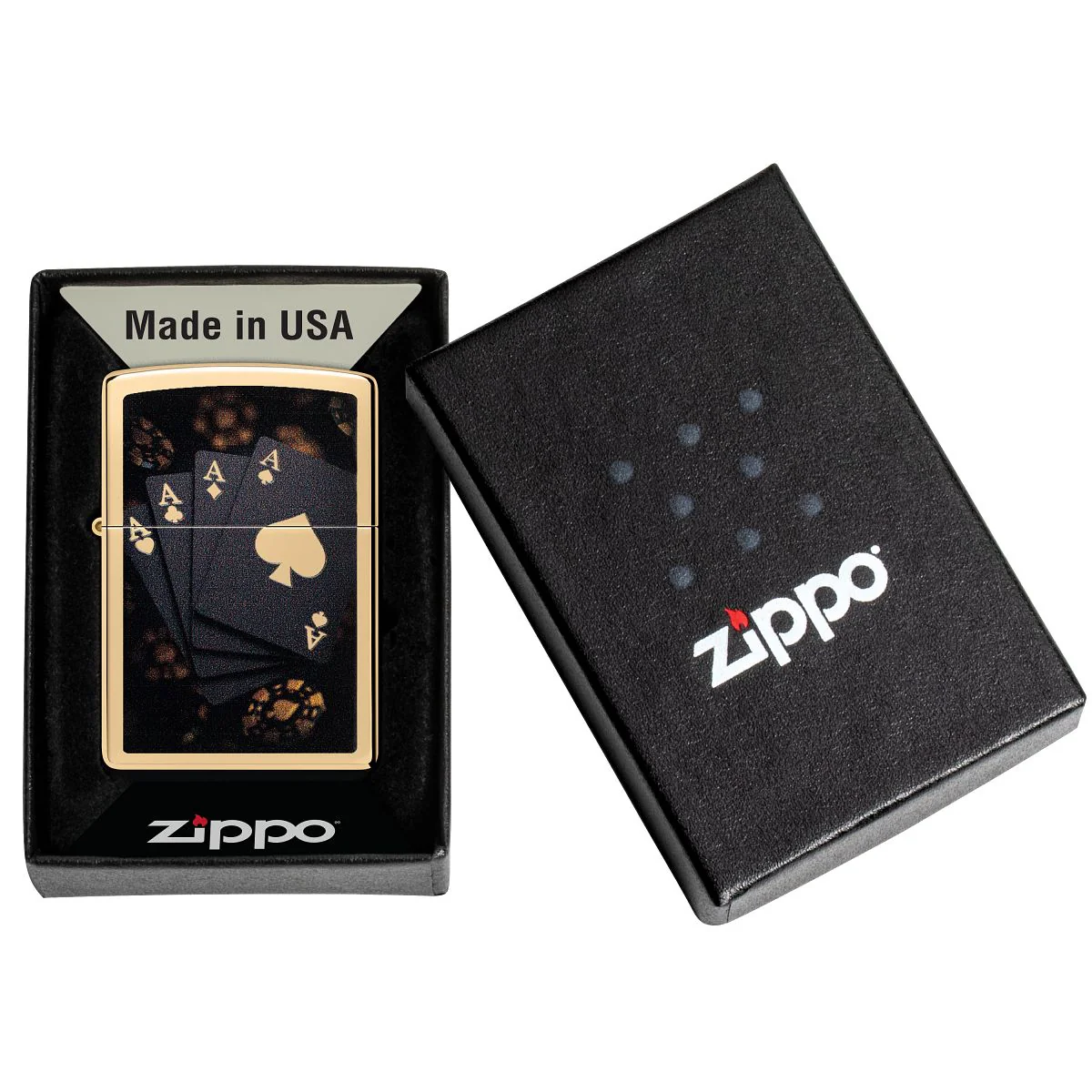 Zippo Lighter: Lucky Aces Design - High Polish Brass 47141 - Image 6