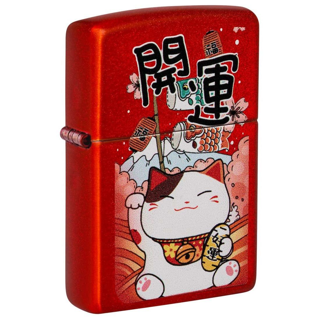 Zippo Lighter: Lucky Cat - Metallic Red 81420