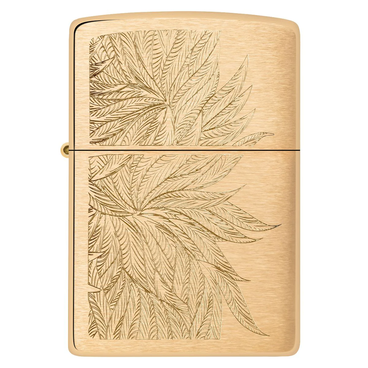 Zippo Lighter: Lush Weed Leaves, Engraved - Brushed Brass 46826 - Image 2