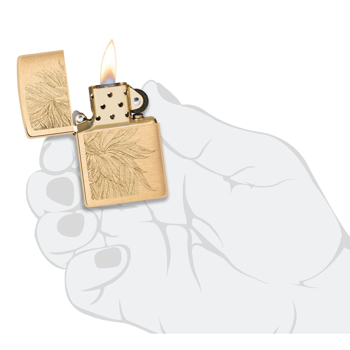 Zippo Lighter: Lush Weed Leaves, Engraved - Brushed Brass 46826 - Image 5