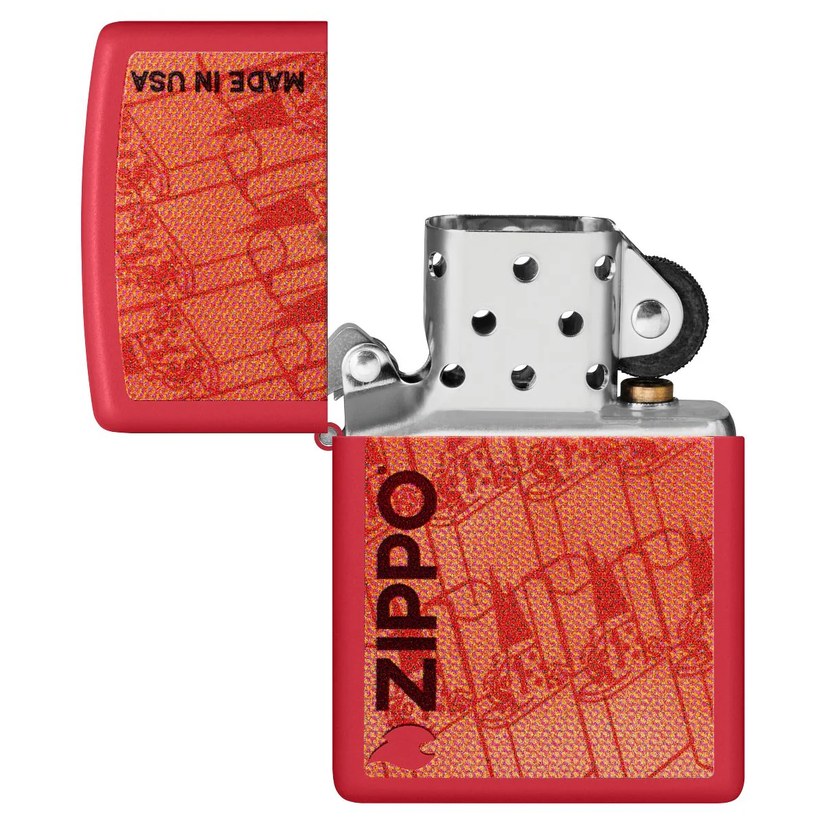Zippo Lighter: Made in USA Design - Red Matte 46487 - Image 4