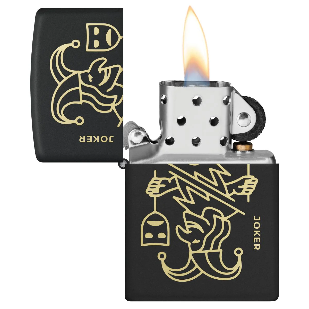 Zippo Lighter: Masked Joker Design, Engraved - Black Matte 46290 - Image 3