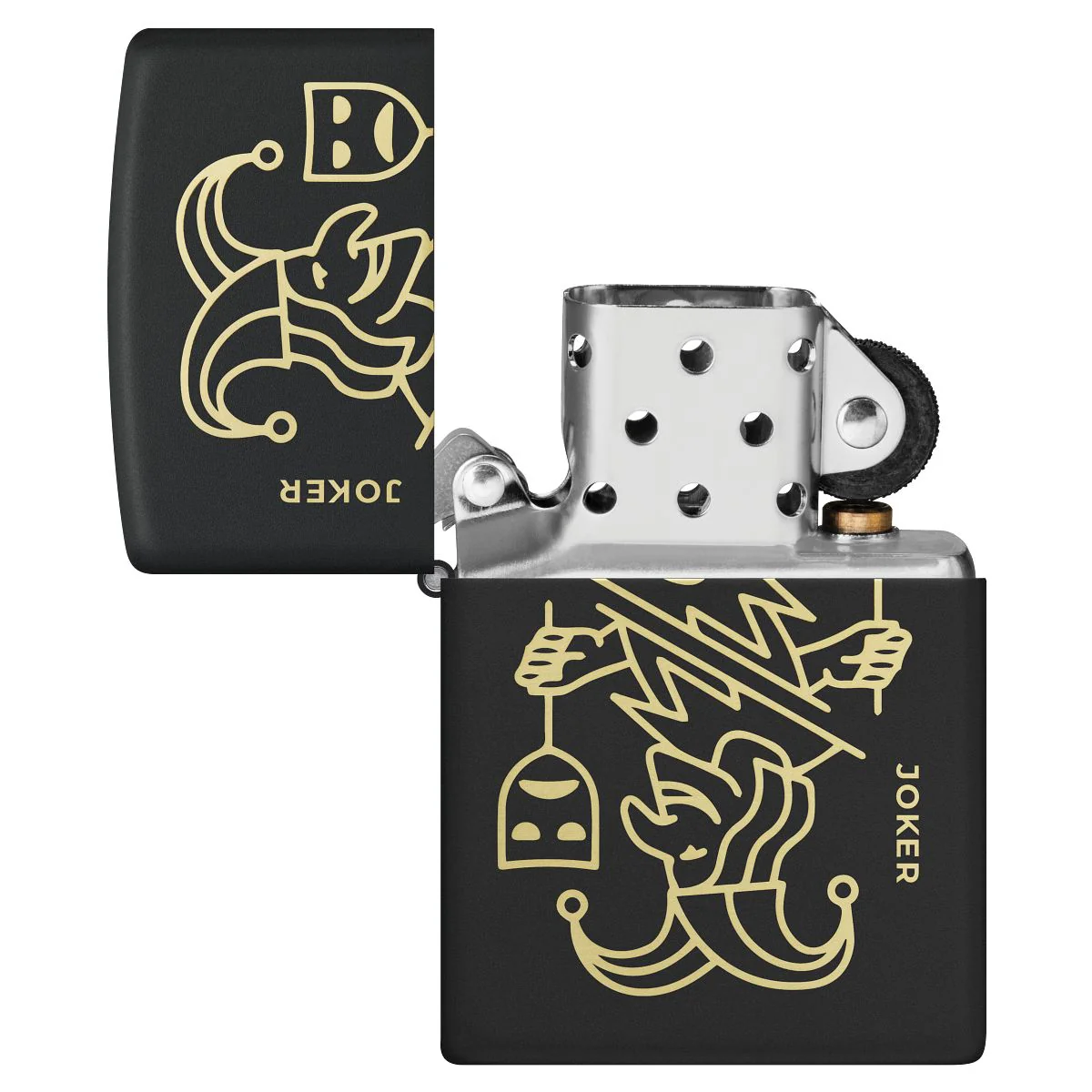Zippo Lighter: Masked Joker Design, Engraved - Black Matte 46290 - Image 4