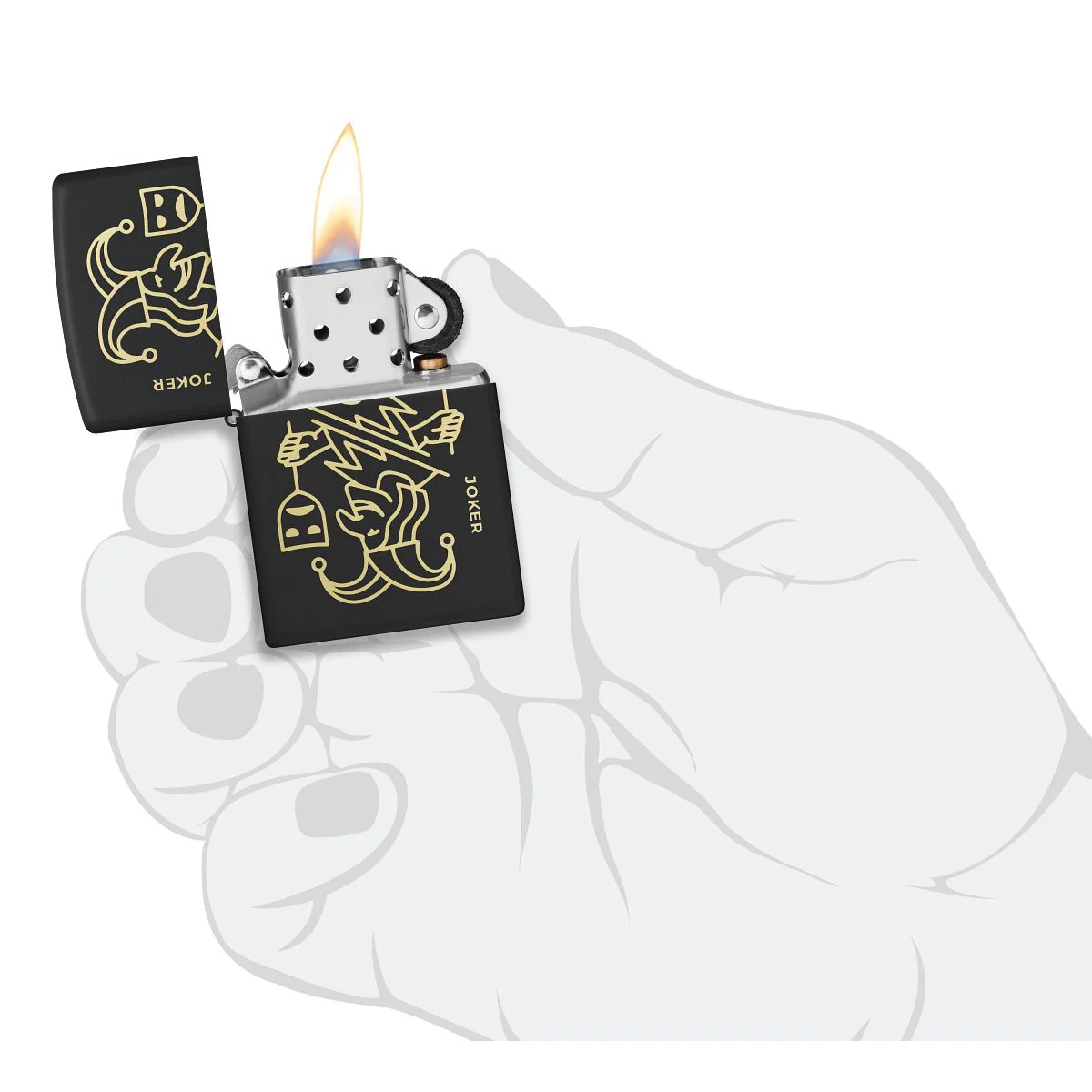 Zippo Lighter: Masked Joker Design, Engraved - Black Matte 46290 - Image 5