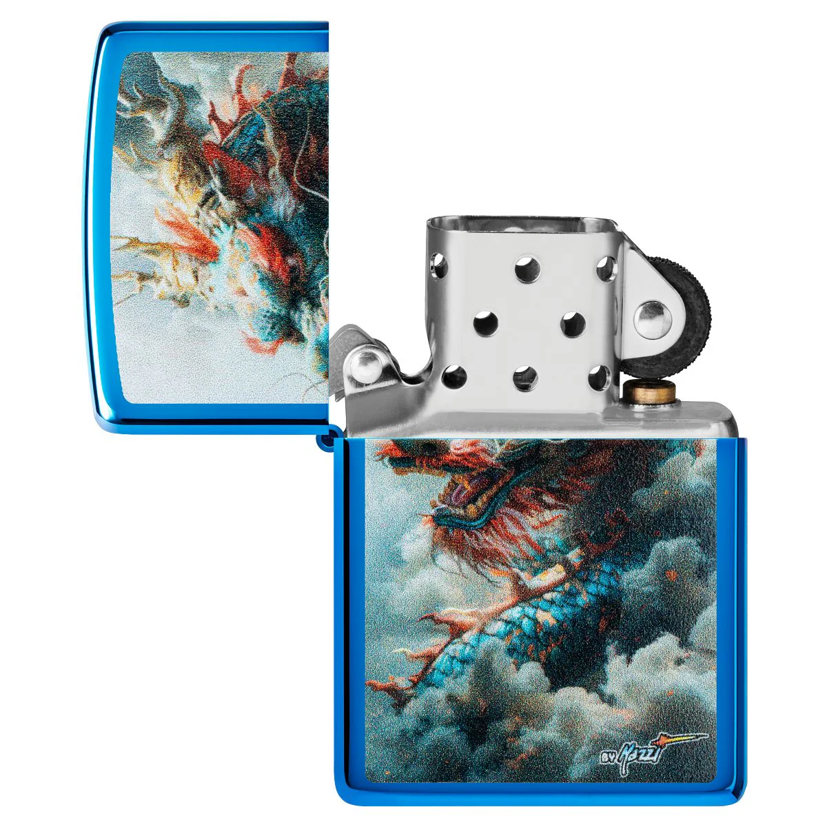 Zippo Lighter: Mazzi Dragon in the Sky - High Polish Blue 46686 - Image 4