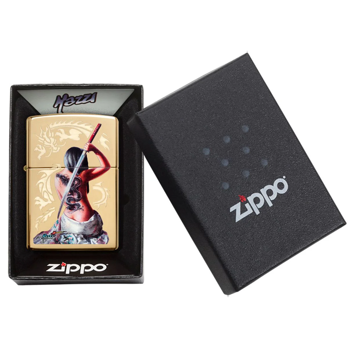 Zippo Lighter: Mazzi Samurai Girl - High Polish Brass 29668 - Image 6