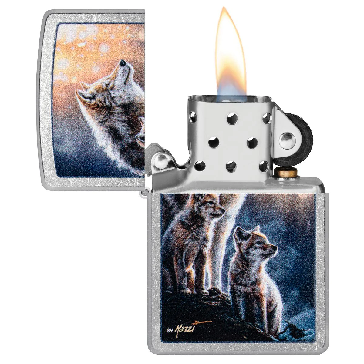 Zippo Lighter: Mazzi Wolf Pack Design - Street Chrome 47106 - Image 3