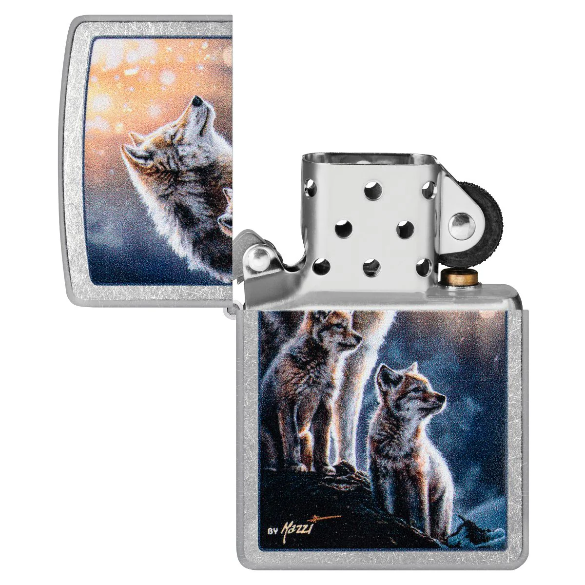 Zippo Lighter: Mazzi Wolf Pack Design - Street Chrome 47106 - Image 4