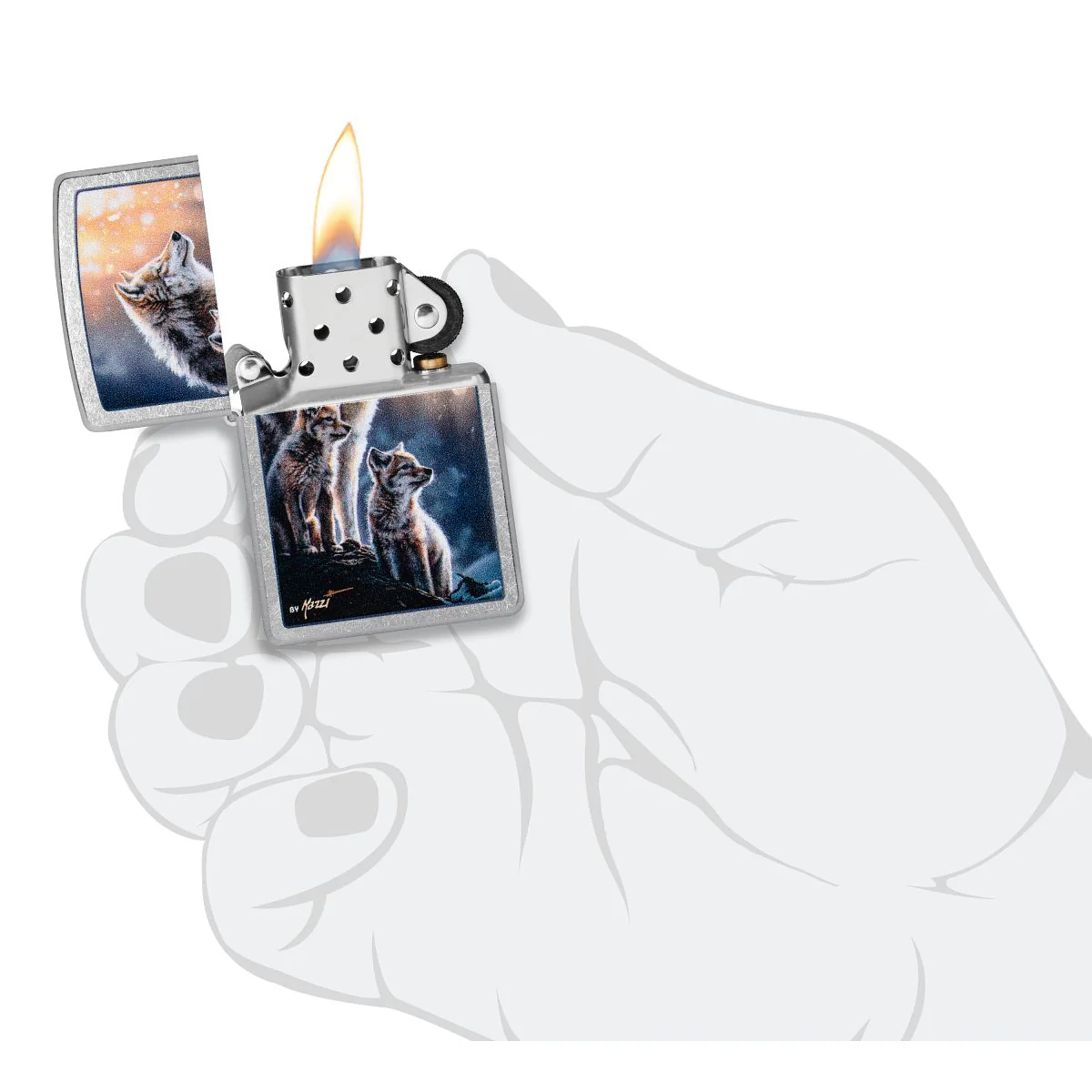 Zippo Lighter: Mazzi Wolf Pack Design - Street Chrome 47106 - Image 5