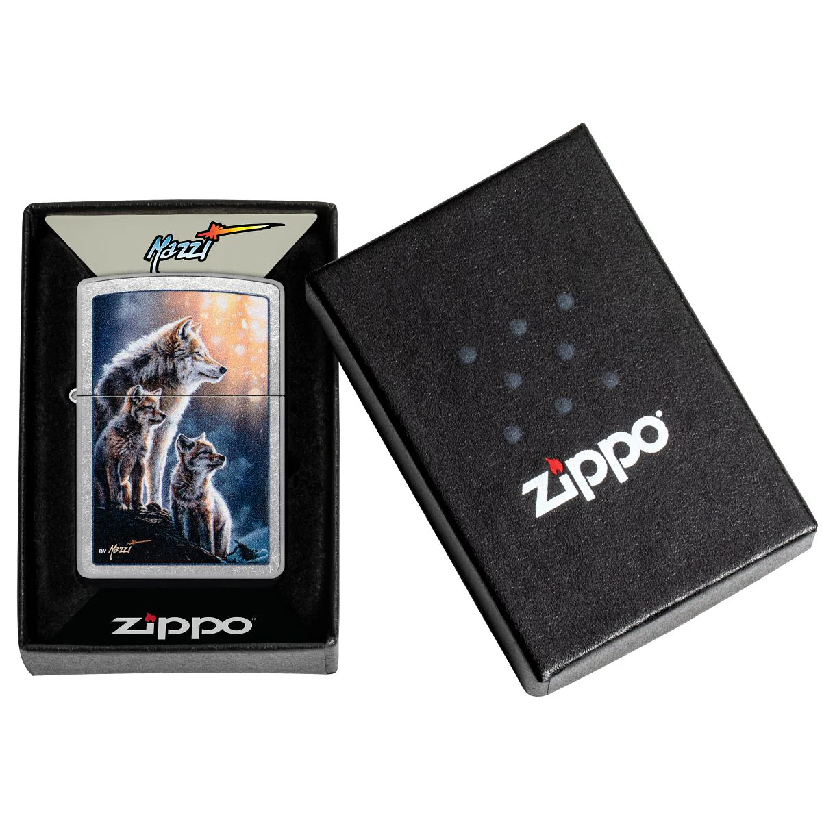 Zippo Lighter: Mazzi Wolf Pack Design - Street Chrome 47106 - Image 6