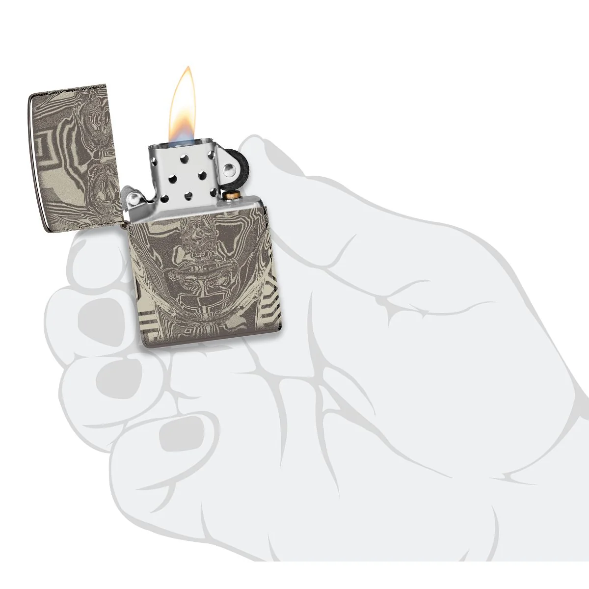Zippo Lighter: Metal Head Design - Black Ice 46357 - Image 8
