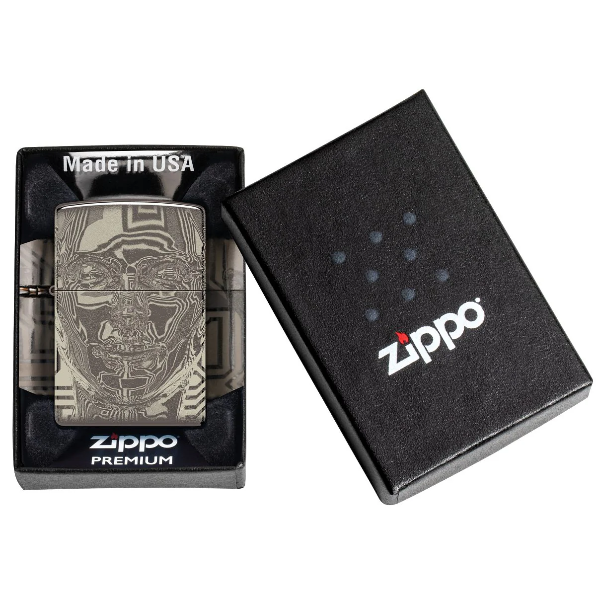Zippo Lighter: Metal Head Design - Black Ice 46357 - Image 9