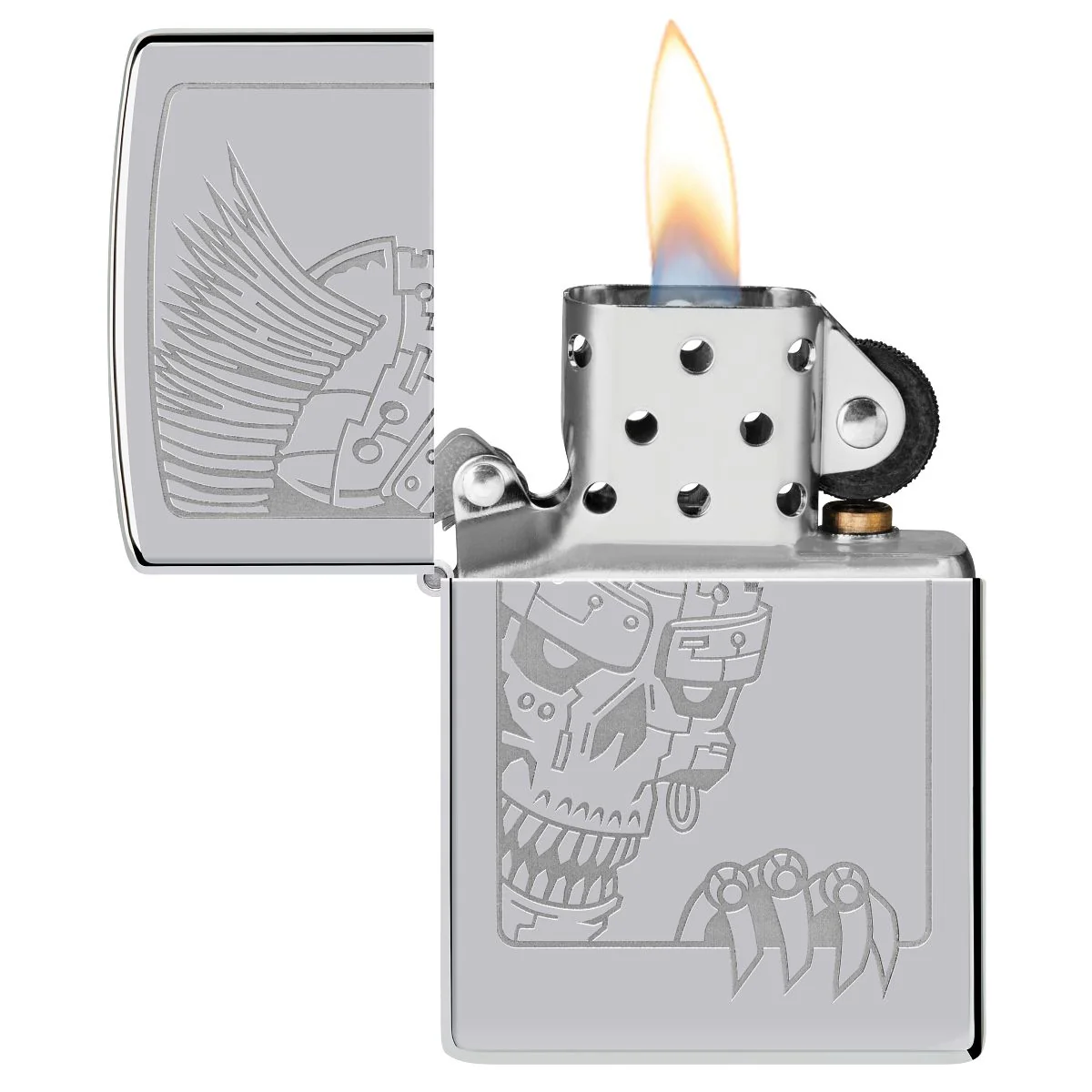 Zippo Lighter: Mohawk Skull Design, Engraved - High Polish Chrome 46426 - Image 3