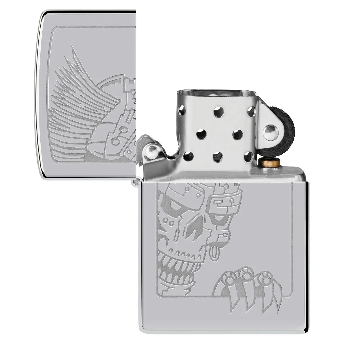 Zippo Lighter: Mohawk Skull Design, Engraved - High Polish Chrome 46426 - Image 4