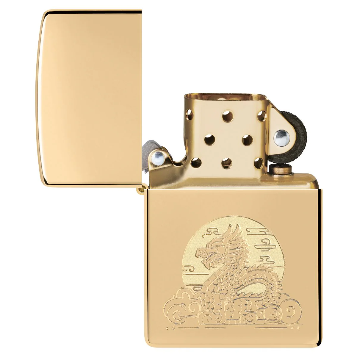 Zippo Lighter: Moon Dragon Design, Engraved - High Polish Brass 47147 - Image 4