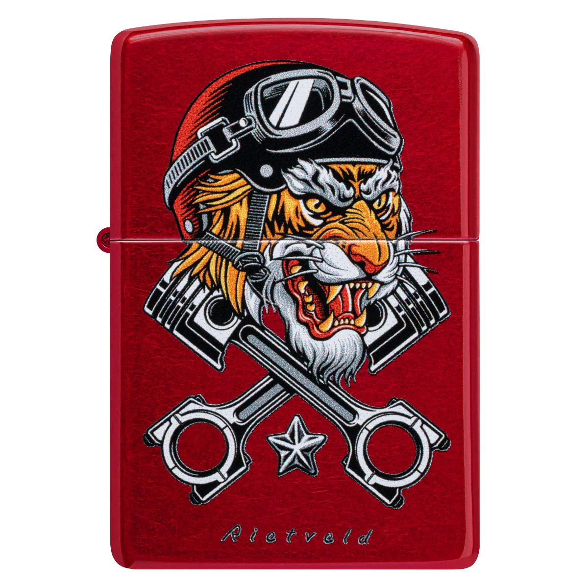 Zippo Lighter: Motor Tiger by Rietveld - Candy Apple Red 46934 - Image 2