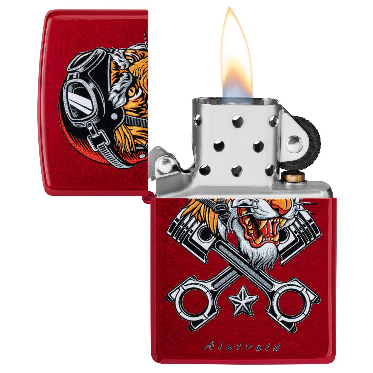 Zippo Lighter: Motor Tiger by Rietveld - Candy Apple Red 46934 - Image 3