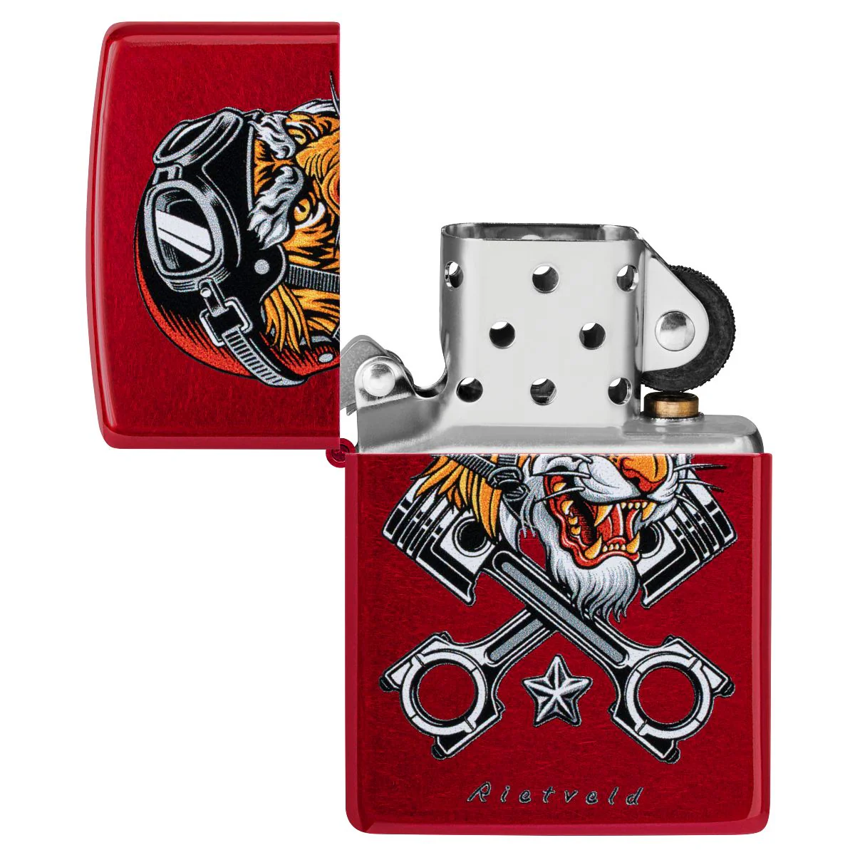 Zippo Lighter: Motor Tiger by Rietveld - Candy Apple Red 46934 - Image 4