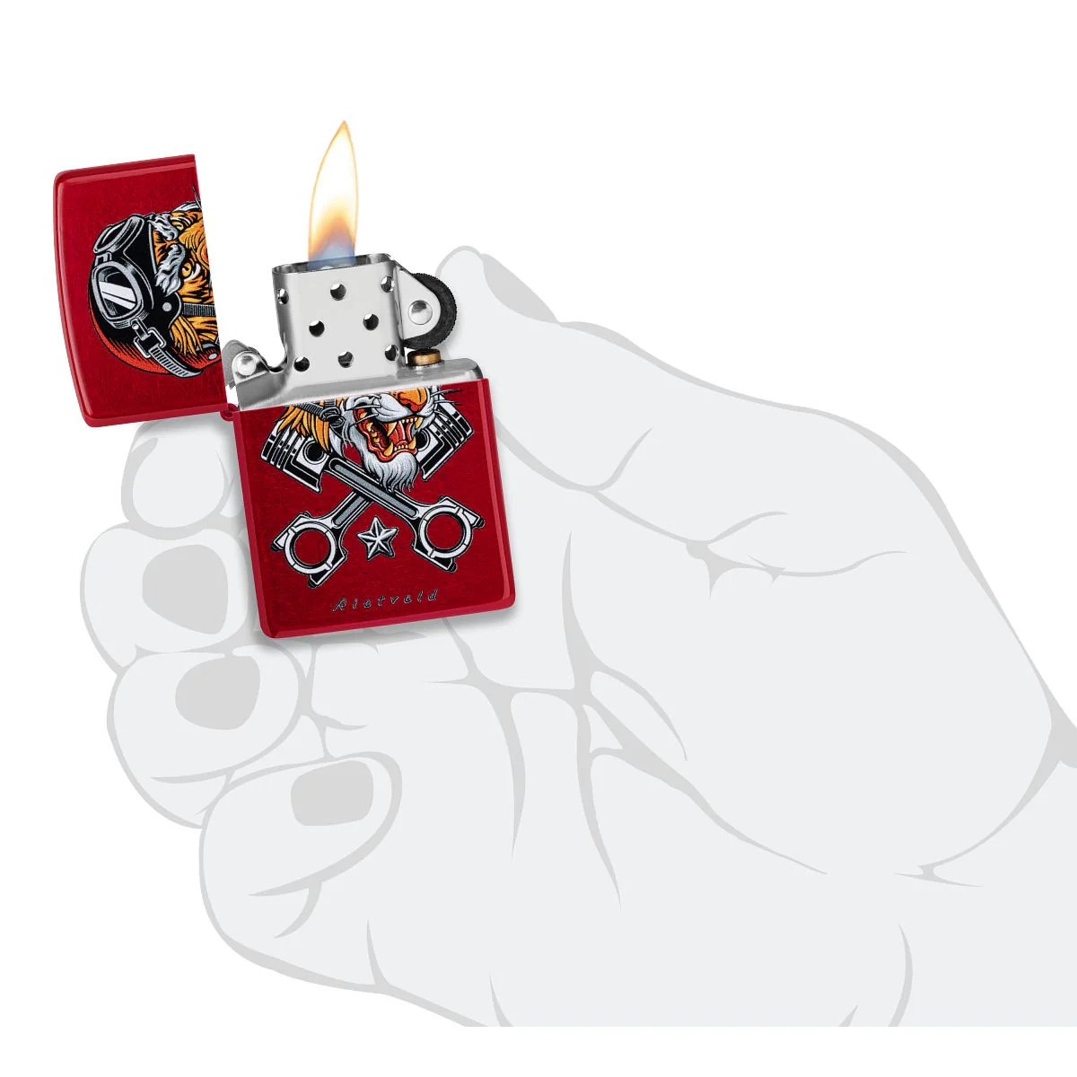 Zippo Lighter: Motor Tiger by Rietveld - Candy Apple Red 46934 - Image 5