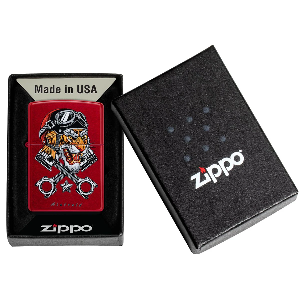 Zippo Lighter: Motor Tiger by Rietveld - Candy Apple Red 46934 - Image 6