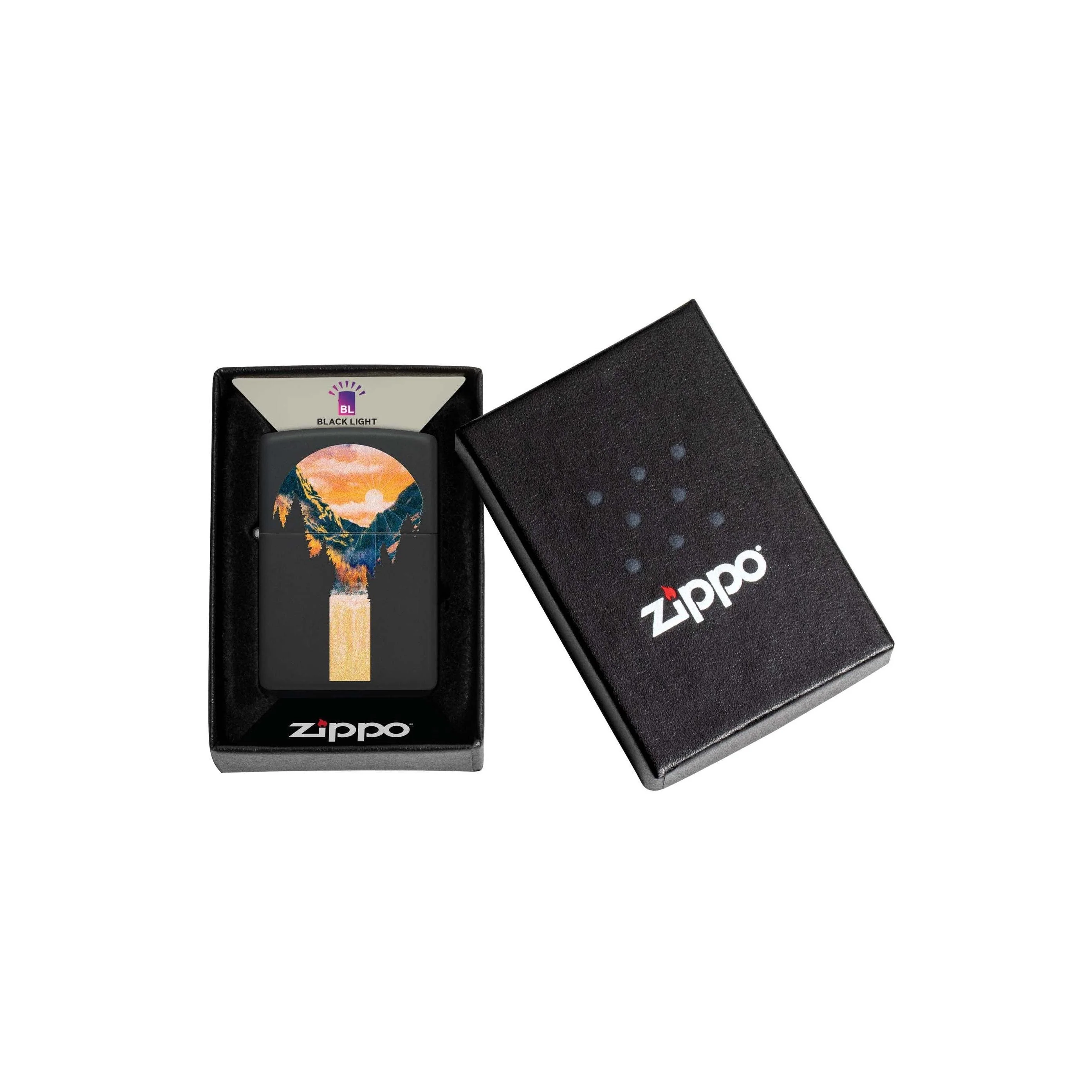Zippo Lighter: Mountain Scene, Black Light - Black Matte 48676 - Image 3
