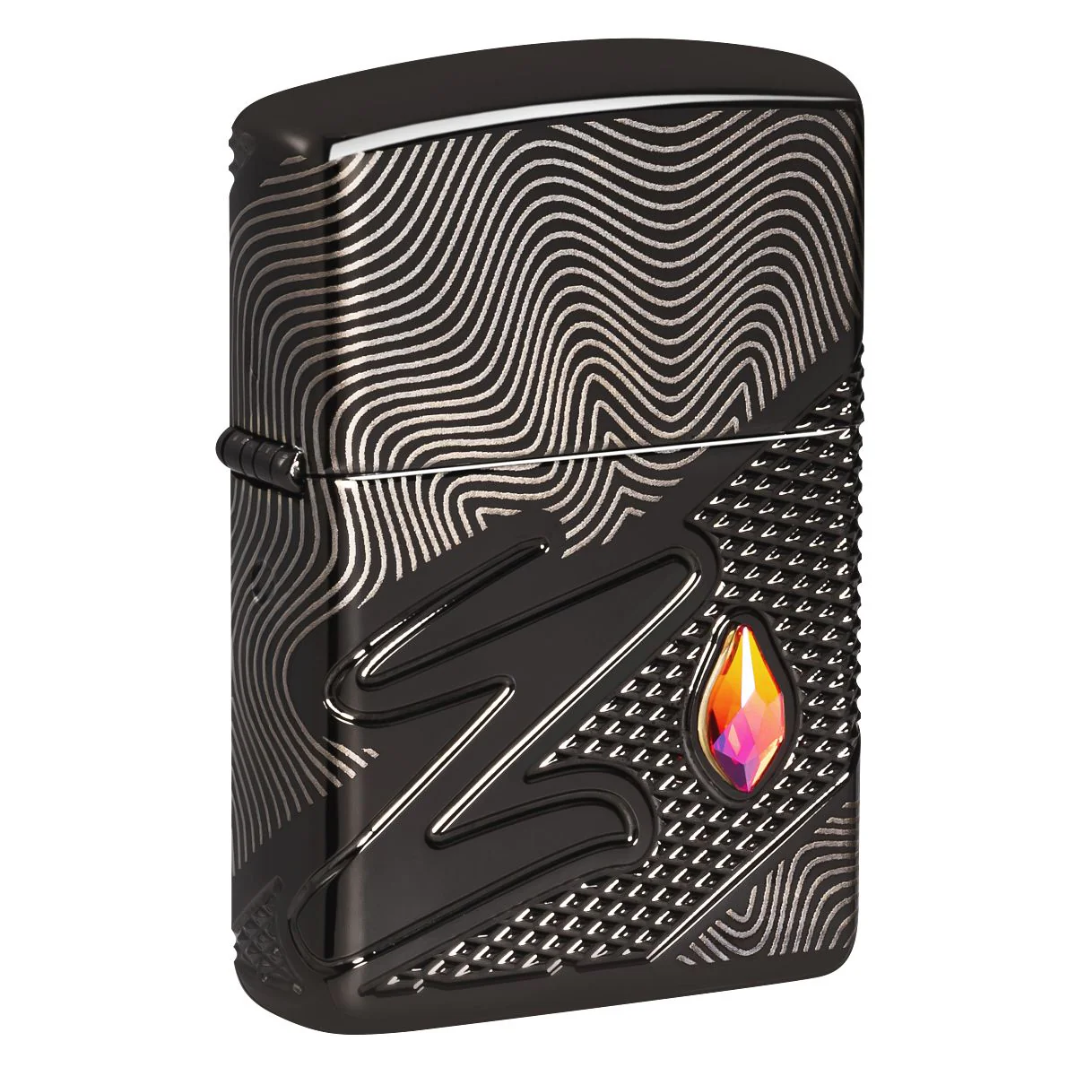 Zippo Lighter: MultiCut Z Pattern with Crystal - High Polish Black 46928