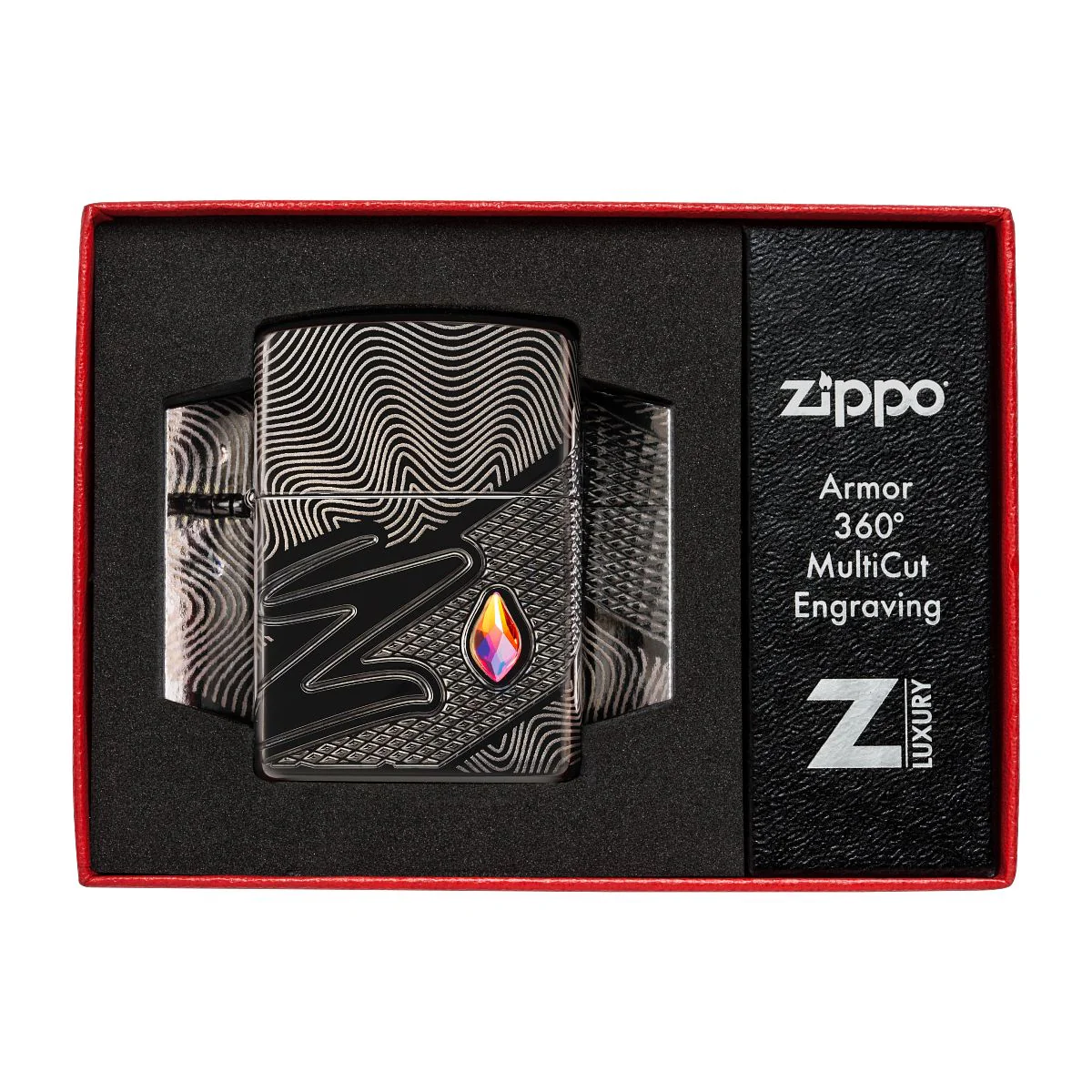 Zippo Lighter: MultiCut Z Pattern with Crystal - High Polish Black 46928 - Image 10
