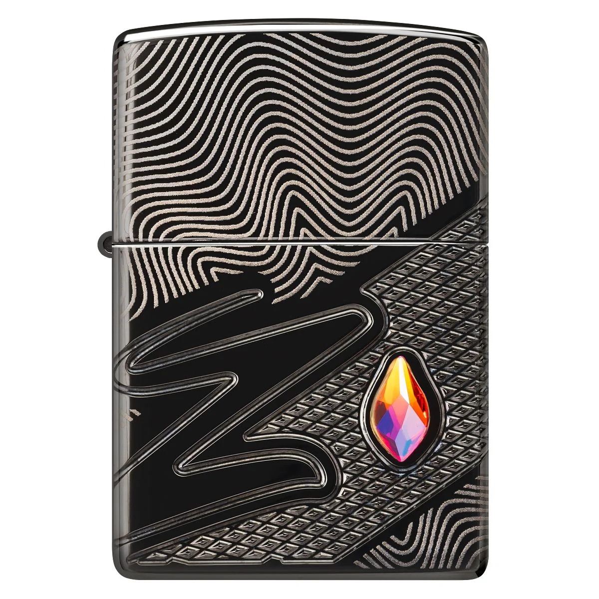 Zippo Lighter: MultiCut Z Pattern with Crystal - High Polish Black 46928 - Image 6