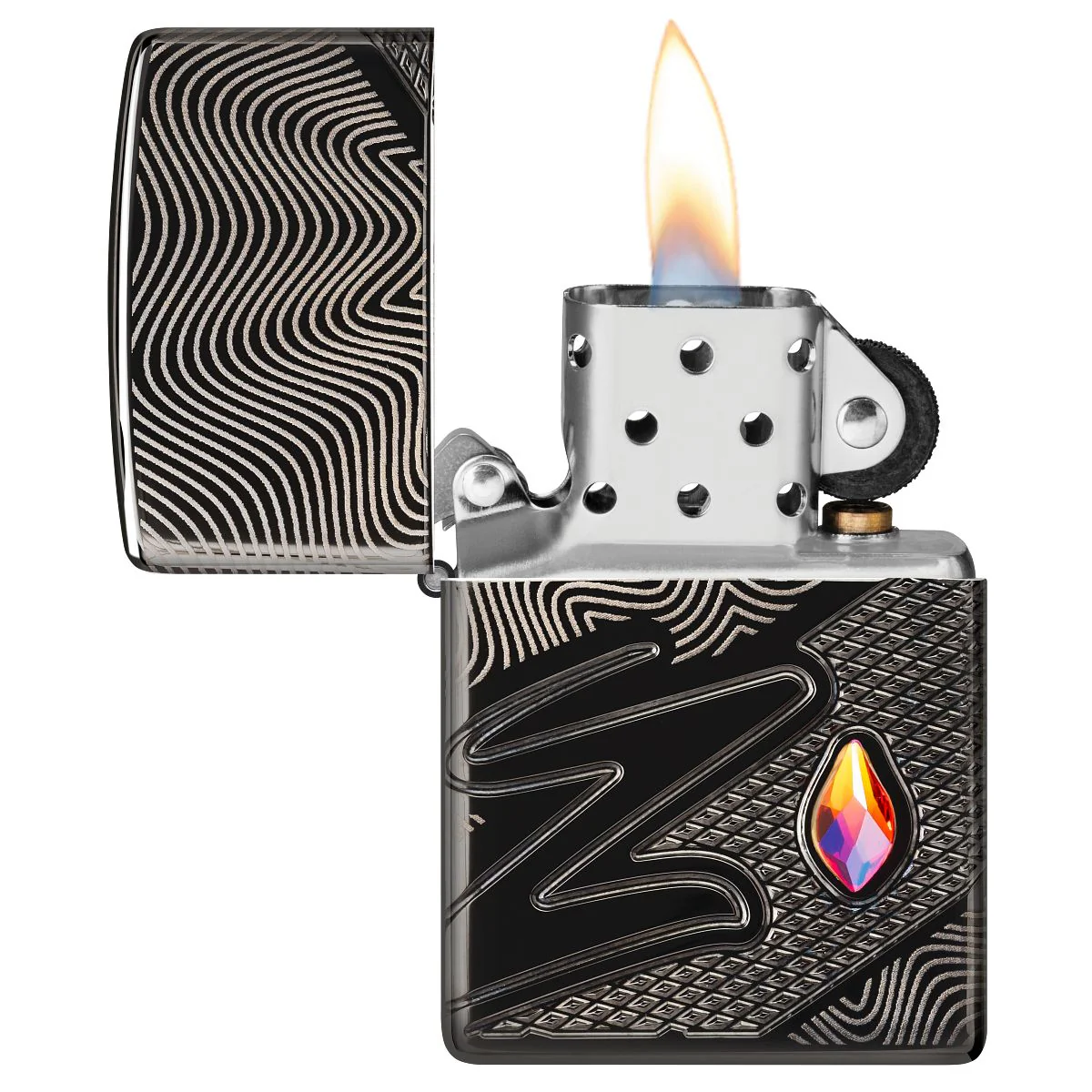Zippo Lighter: MultiCut Z Pattern with Crystal - High Polish Black 46928 - Image 7
