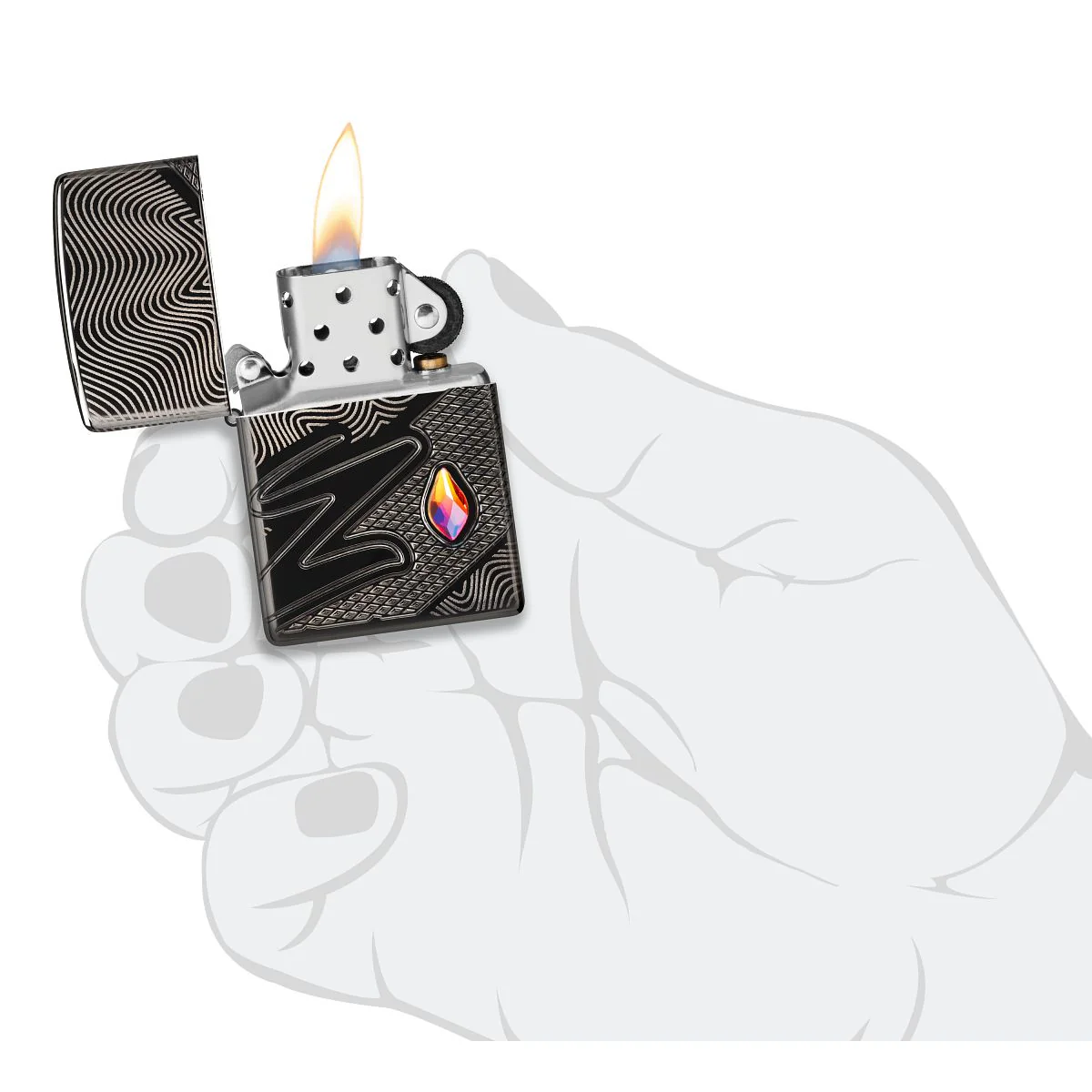 Zippo Lighter: MultiCut Z Pattern with Crystal - High Polish Black 46928 - Image 9