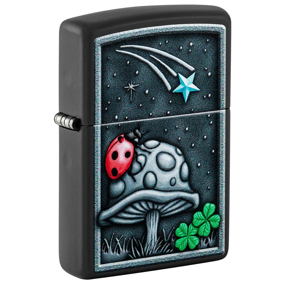 Zippo Lighter: Mushroom with Ladybug - Black Matte 48724