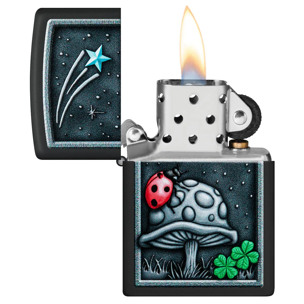 Zippo Lighter: Mushroom with Ladybug - Black Matte 48724 - Image 3
