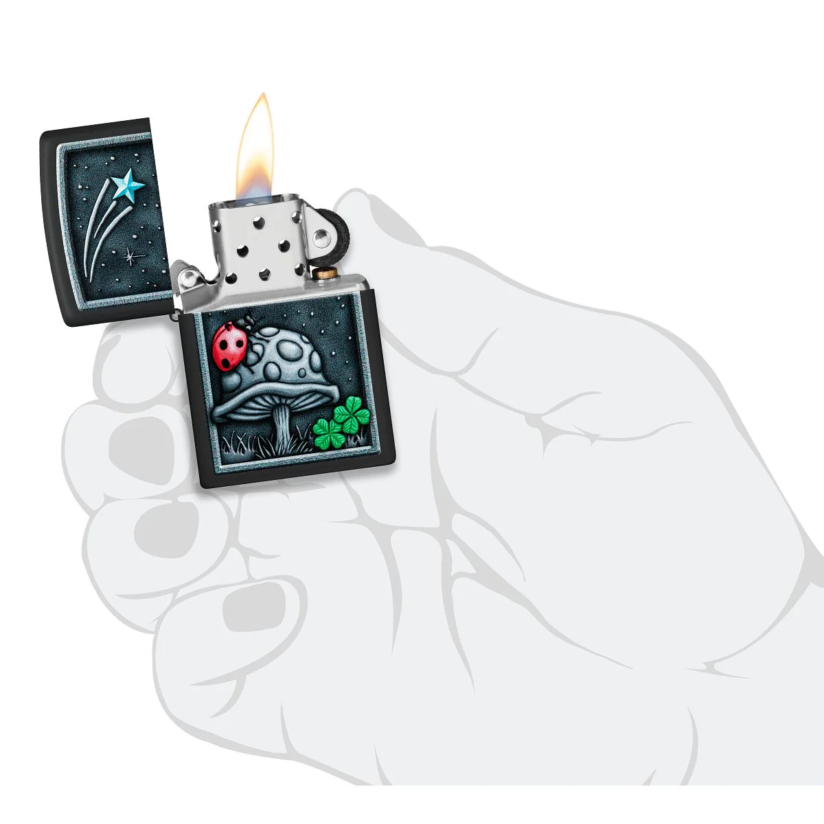 Zippo Lighter: Mushroom with Ladybug - Black Matte 48724 - Image 5