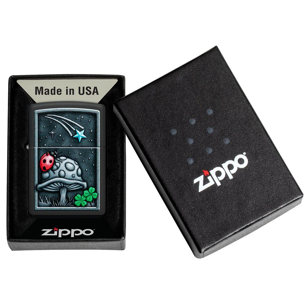 Zippo Lighter: Mushroom with Ladybug - Black Matte 48724 - Image 6