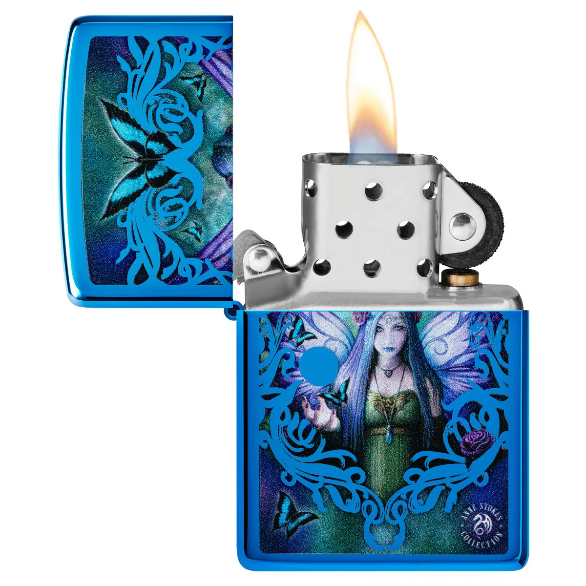 Zippo Lighter: Mystic Aura Fairy by Anne Stokes - High Polish Blue 48985 - Image 3