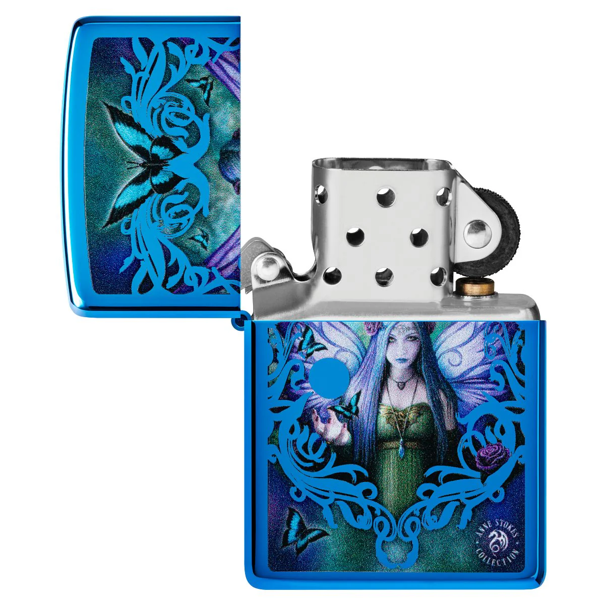 Zippo Lighter: Mystic Aura Fairy by Anne Stokes - High Polish Blue 48985 - Image 4