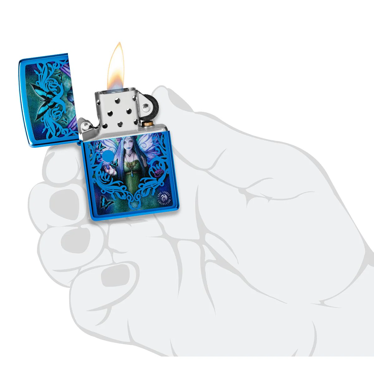 Zippo Lighter: Mystic Aura Fairy by Anne Stokes - High Polish Blue 48985 - Image 5