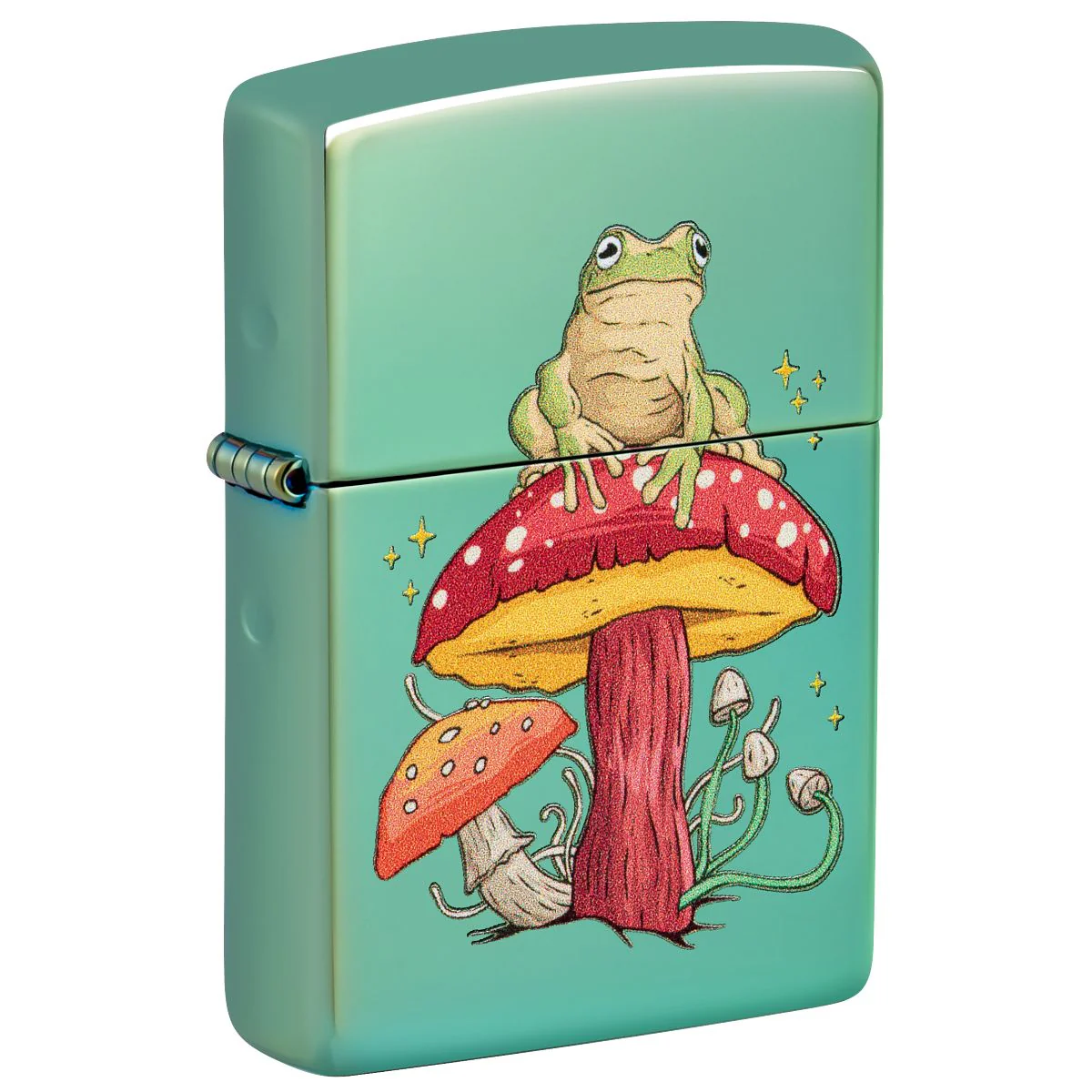 Zippo Lighter: Mystical Frog and Mushrooms - High Polish Green 48973