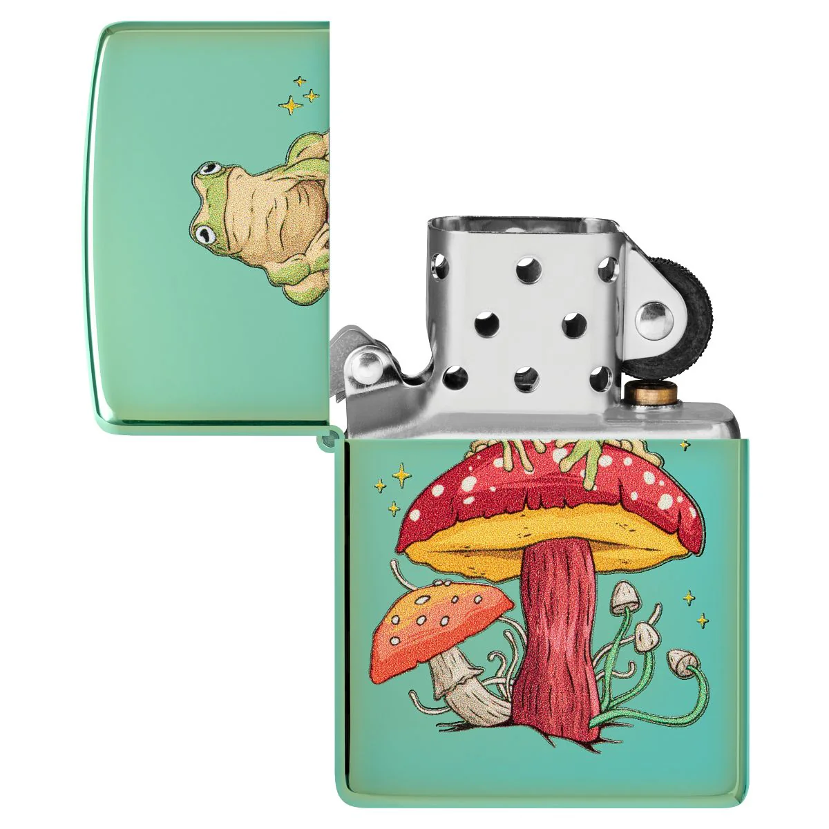 Zippo Lighter: Mystical Frog and Mushrooms - High Polish Green 48973 - Image 4