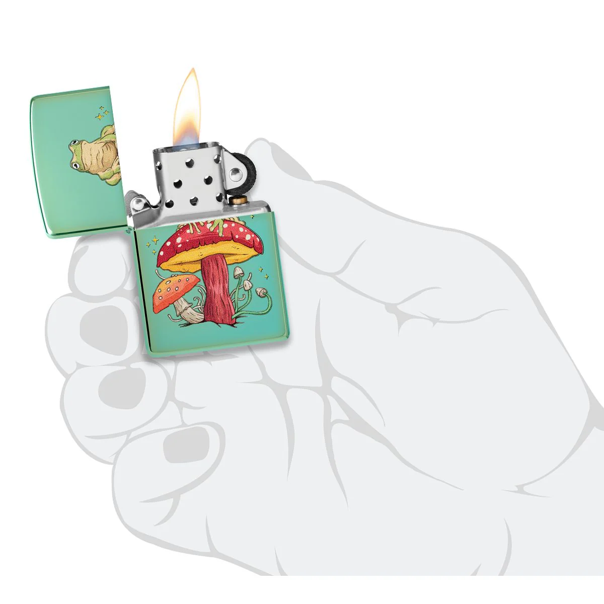 Zippo Lighter: Mystical Frog and Mushrooms - High Polish Green 48973 - Image 5