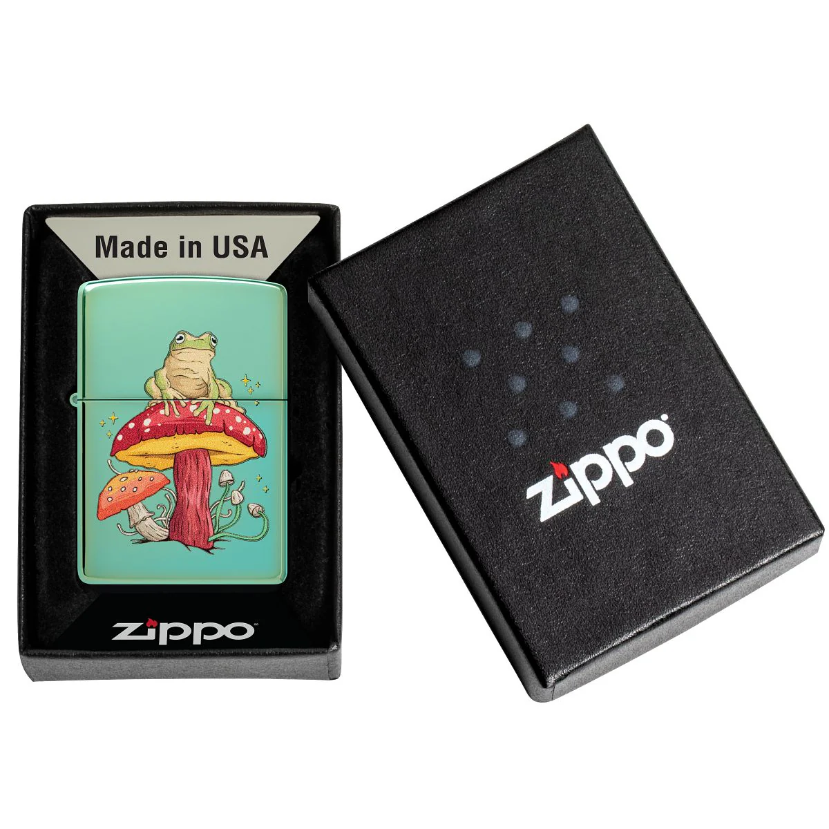 Zippo Lighter: Mystical Frog and Mushrooms - High Polish Green 48973 - Image 6