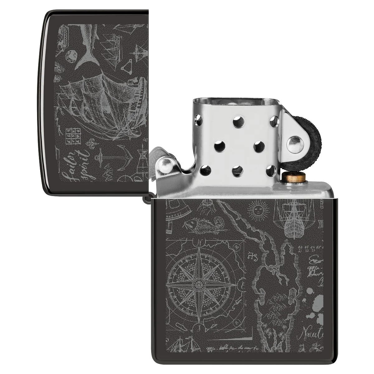 Zippo Lighter: Nautical Design - High Polish Black 46910 - Image 4