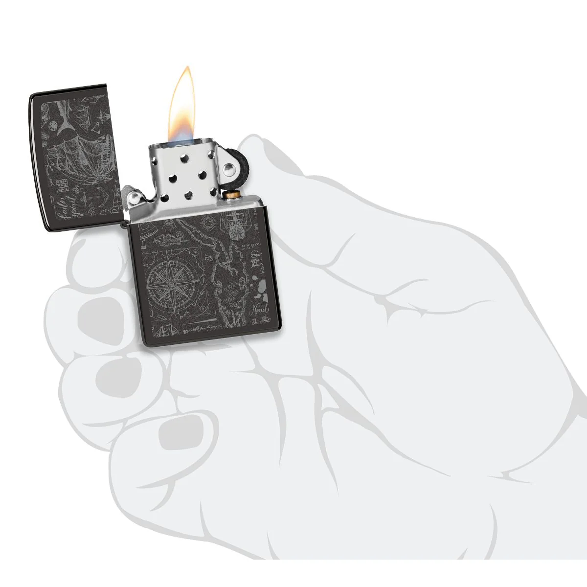 Zippo Lighter: Nautical Design - High Polish Black 46910 - Image 5