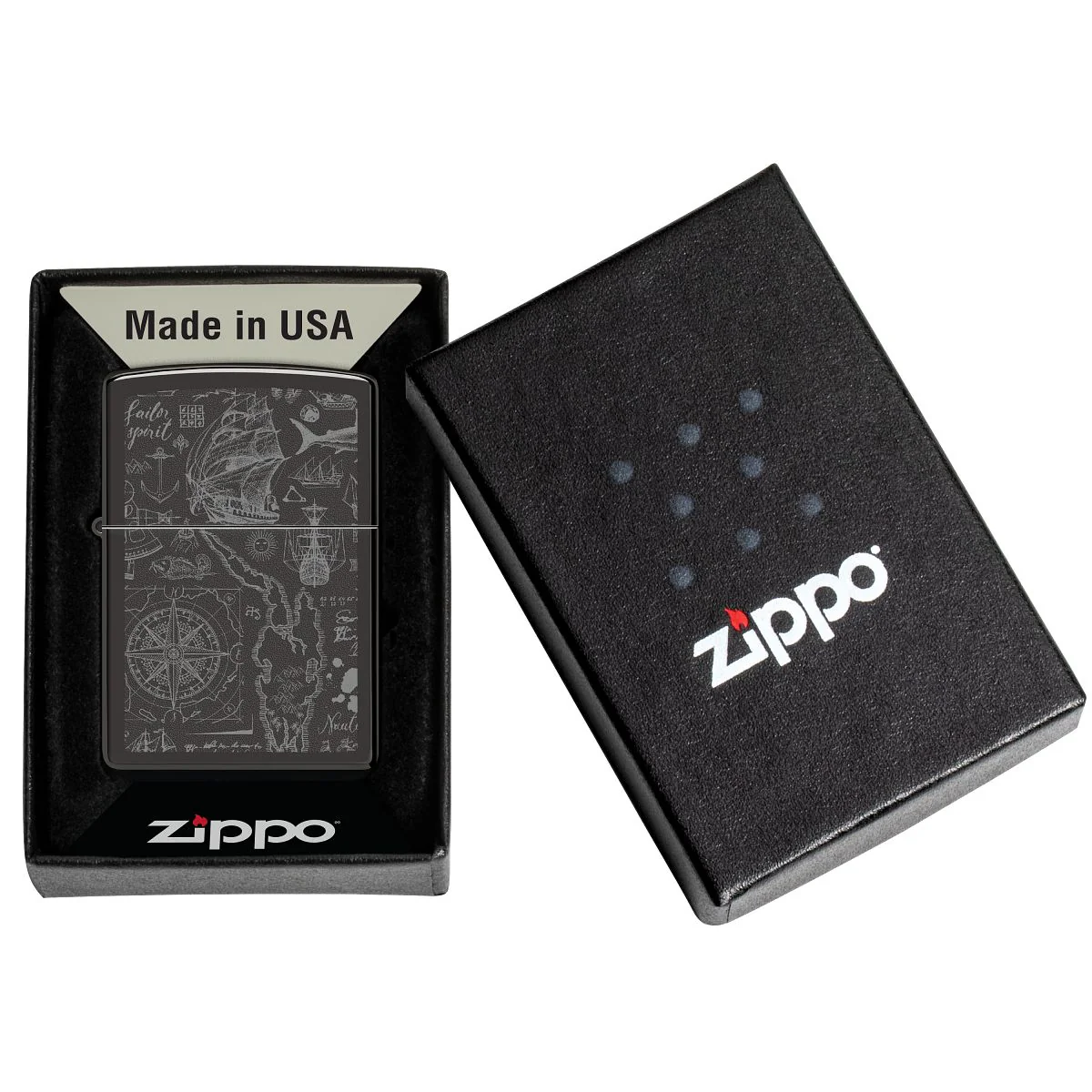Zippo Lighter: Nautical Design - High Polish Black 46910 - Image 6