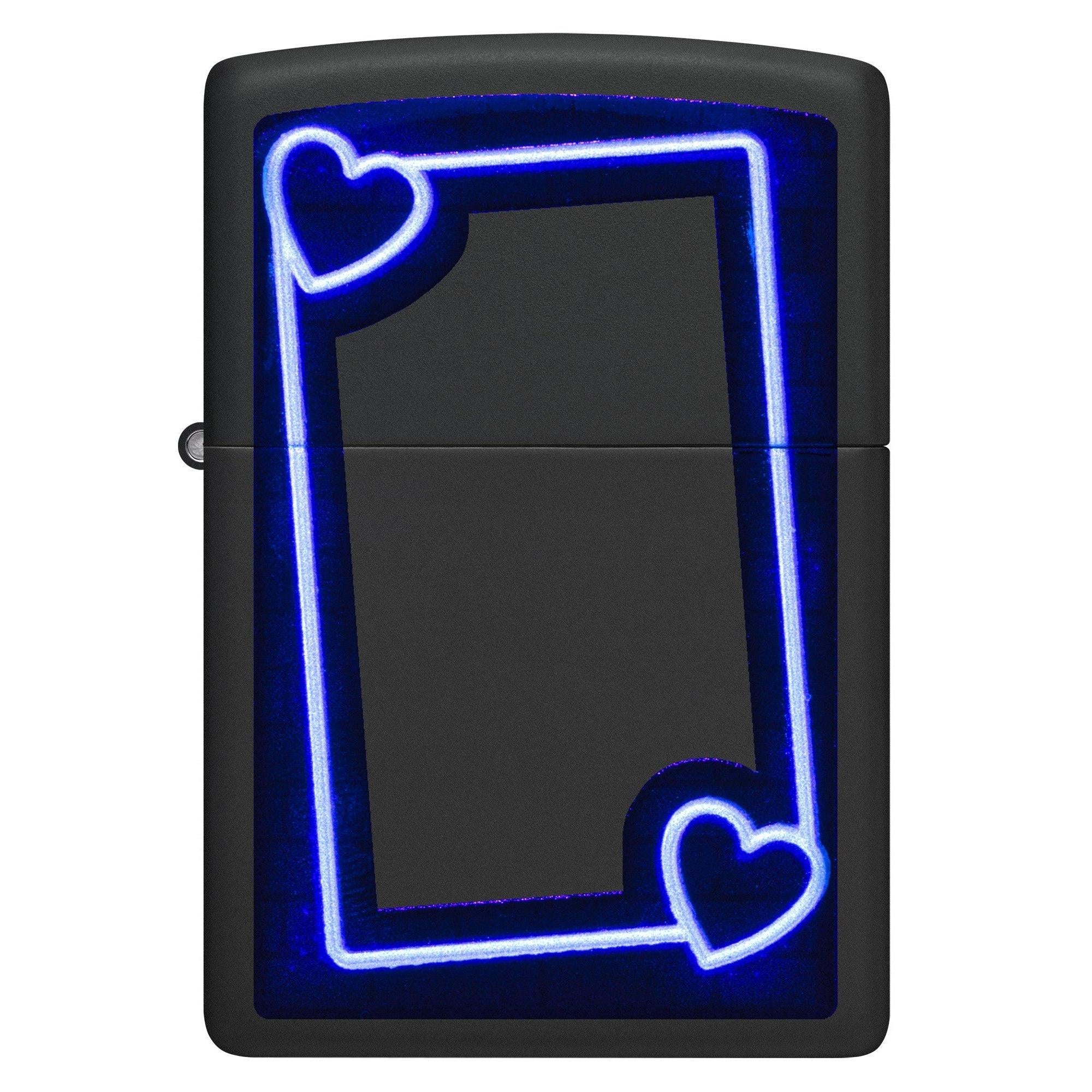 Zippo Lighter: Neon Frame with Hearts, Blacklight - Black Matte 81646 - Image 2