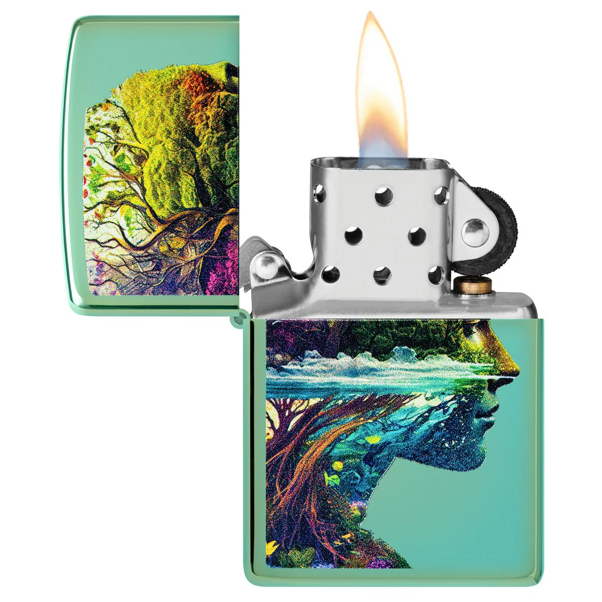 Zippo Lighter: One with Nature Design - High Polish Green 46233 - Image 3